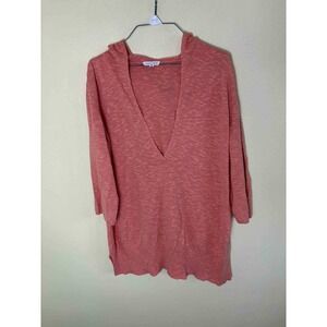 Eileen Fisher Coral Hooded Tunic Top‎ Women's Size L 3/4 Sleeve Knit